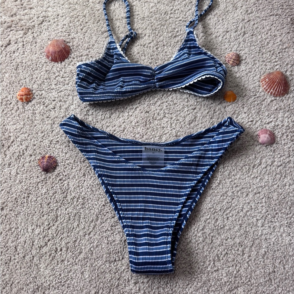 Honey Swim Santorini Blue Striped Bikini Set